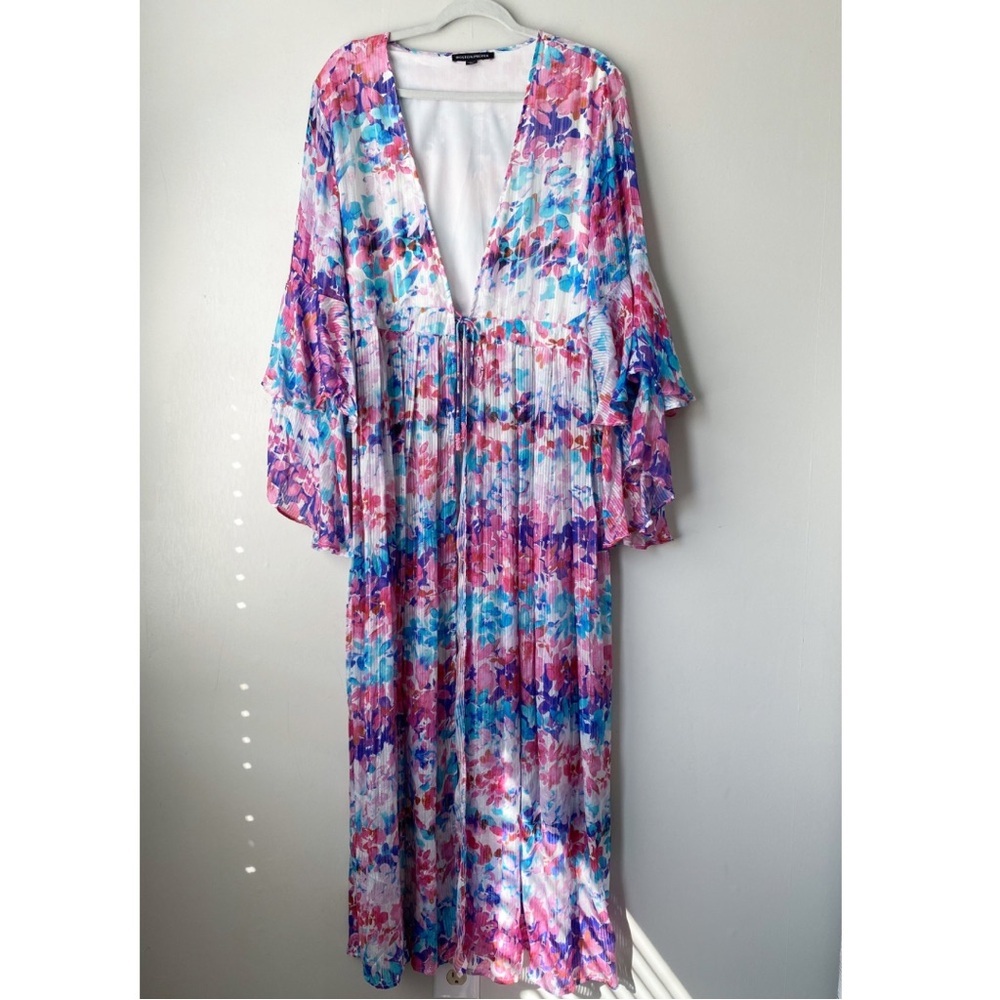 NWT Boston Proper Multicolor Watercolor Garden Print Shimmer Duster XL
